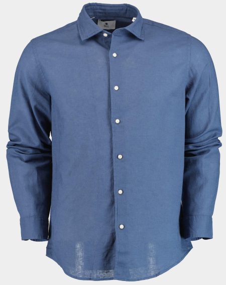 Bos Casual hemd lange mouw Blauw Linnen katoen shirt LM 42540015I/235 Ultramarine