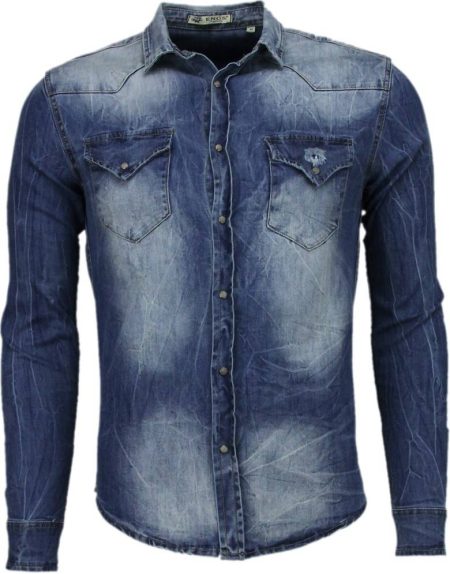 Enos Denim slim fit lange mouwen