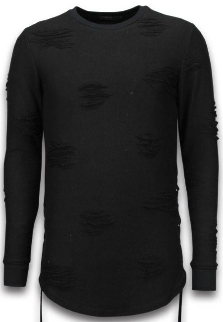 Justing Destroyed look trui side laces long fit sweater