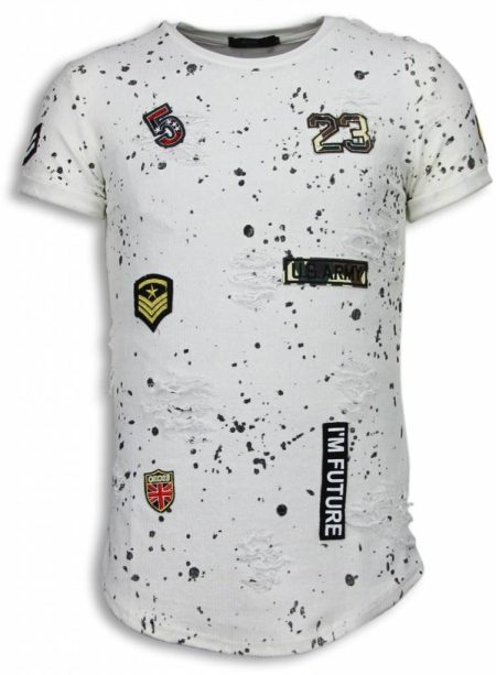 Justing Paint drops army shirt long fit t-shirt black dotted