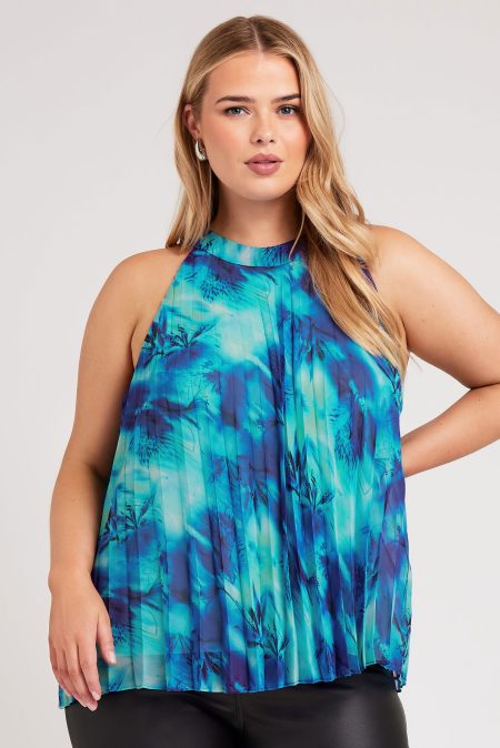 Yours London Geplooide Top Zonder Mouwen Met Abstracte Print In Blauw