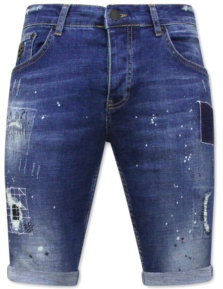 Local Fanatic Korte jeans met verfspatten stretch 1035