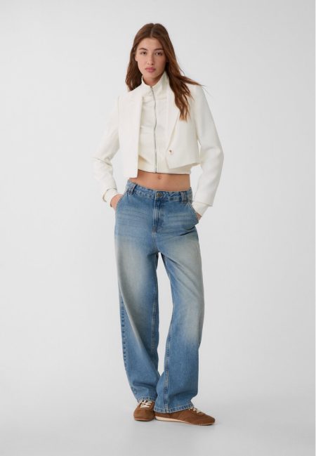 Stradivarius Soepelvallende en cropped blazer  Ecru XS