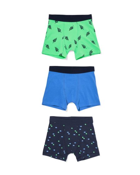 HEMA HEMA Kinderboxers Stretch Katoen Bladeren - 3 Stuks Blauw (blauw)