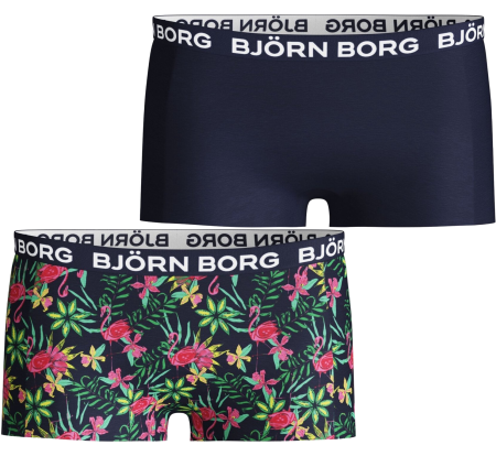 Bjorn Borg Björn Borg Meisjes Minishorts 2-pack – Zacht Katoen – Donkerblauw&Tropische Print Maat 122-128 Female