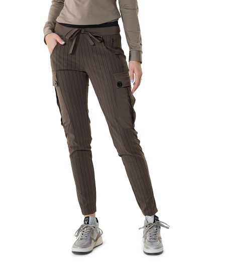 Zip73 Female Broeken Broek Cargo Pinstripe Taupe W24/611/01/205