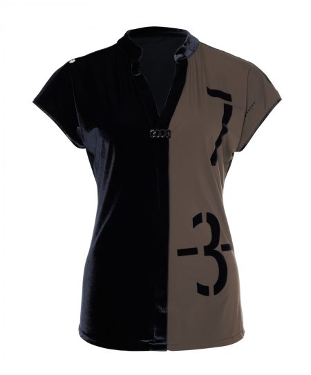 Zip73 Female Shirts En Tops Top K.mouw Velvet Zw/taupe W24/617/02/205