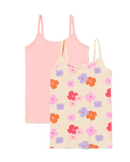HEMA HEMA Kinderhemden Rib Bloemen - 2 Stuks Lichtroze (lichtroze)