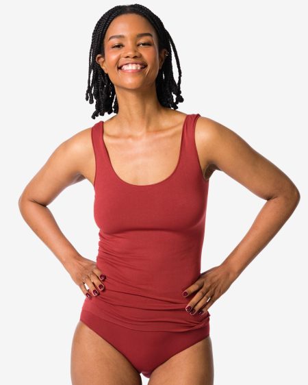 HEMA HEMA Dameshemd Naadloos Micro Spaghettibandjes Donkerrood (donkerrood)