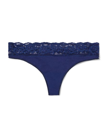 HEMA Damesstring Naadloos Micro Met Kant Donkerblauw (donkerblauw)