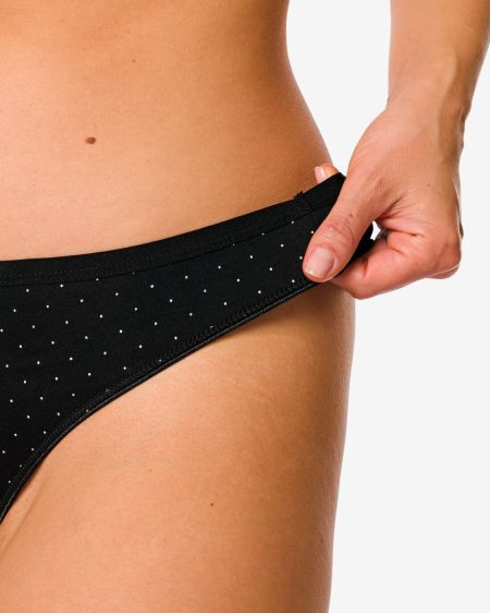 HEMA HEMA Damesstring Katoen - 2 Stuks Zwart/wit (zwart/wit)