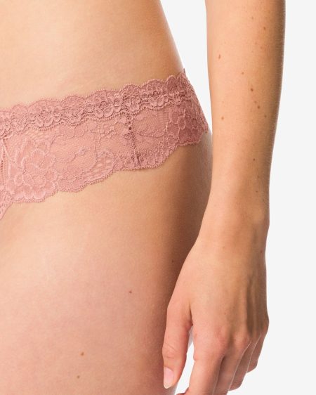 HEMA HEMA Damesstring Micro Met Kant Lichtbruin (lichtbruin)