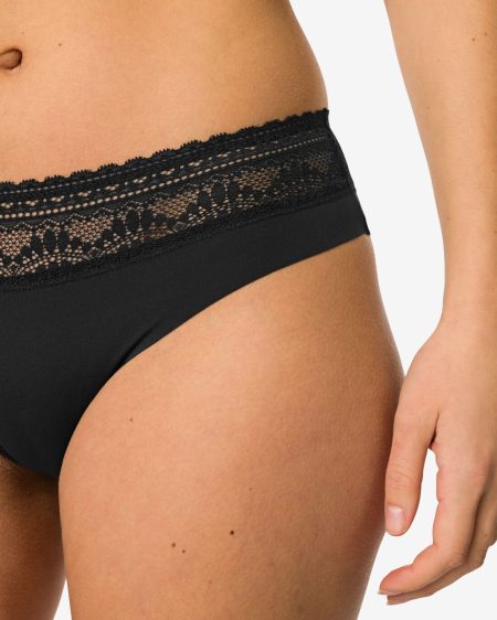 HEMA HEMA Dames Brazilian Micro Met Kanten Tailleband Zwart (zwart)