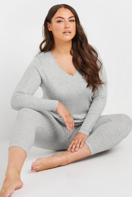 Yours Thermische Top Met Lange Mouwen En Pointelleontwerp In Lichtgrijs