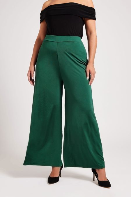 Yours London Broek Van Slinky Stof Met Wijde Pijpen In Smaragdgroen Size 58-60