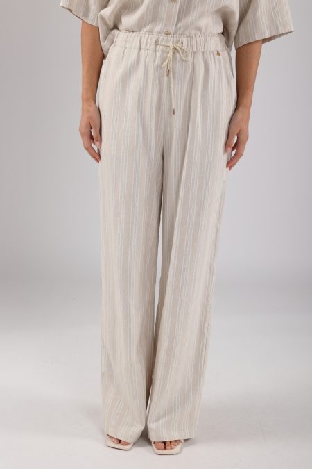 Nukus Valerie Pants Stripe Broek 124 Sand/offwhite