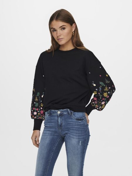 Only Onlbrooke L/s O-neck Flower Swt Noos Sweater Black