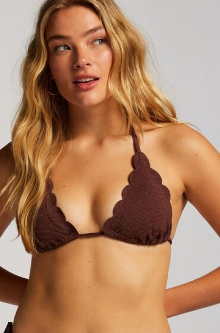 Hunkemöller Triangel Bikinitop Scallop Lurex Bruin