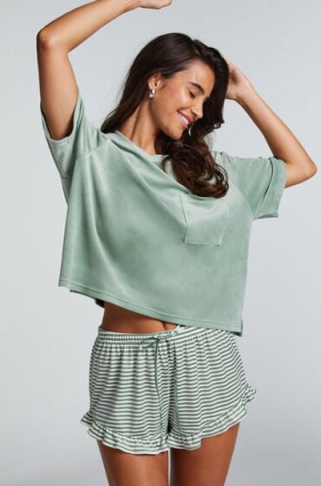 Hunkemöller Shorts Ruffle Velours Groen