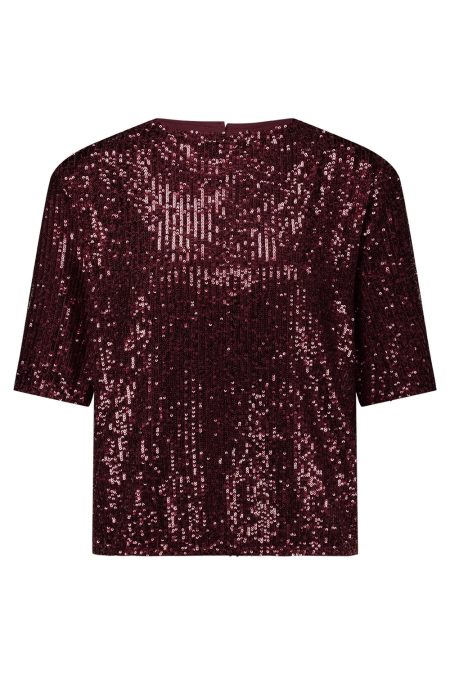 Studio Anneloes Princess Sequins Top 12035 T-shirt Korte Mouw 3600 Merlot