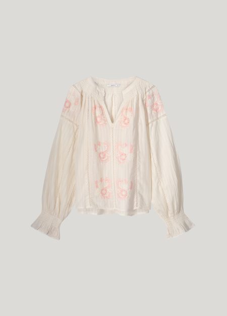 Summum Longsleeve Top Rose Embroidery 122 Ivory