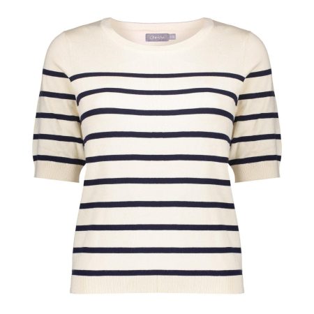 Geisha Pull Stripe Short Sleeves 54002-10 Trui Korte Mouw 10 Off-white/navy