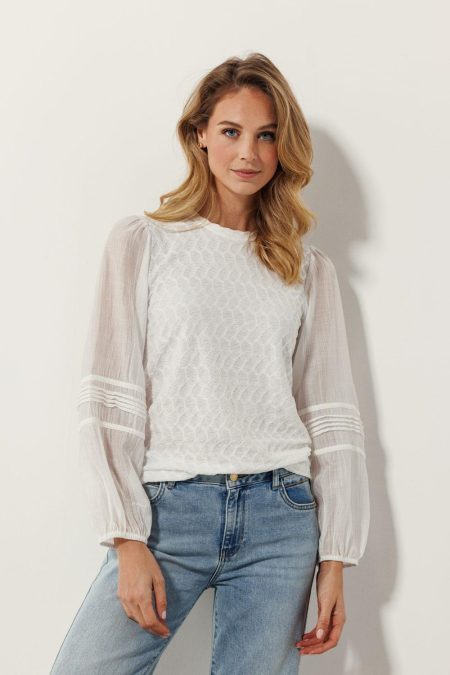 Tramontana Fancy Fabric Mix Top C47-15-401 T-shirt Korte Mouw 001100-offwhite