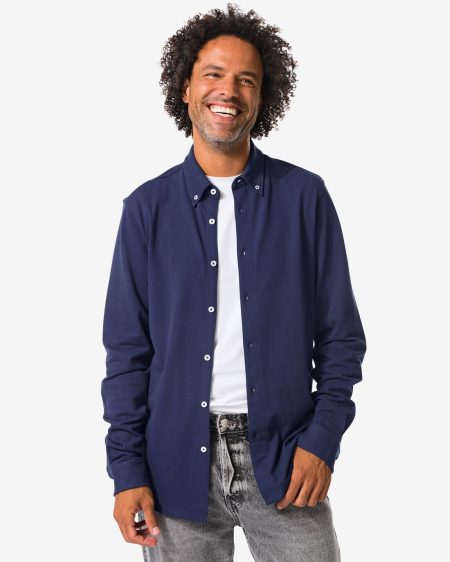 HEMA Herenoverhemd Billy Pique Donkerblauw (donkerblauw)