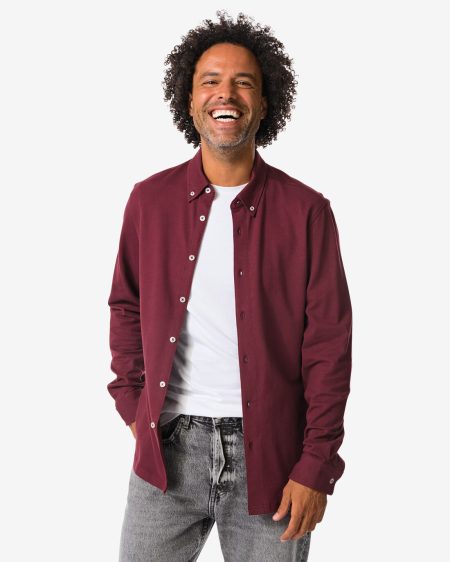 HEMA Herenoverhemd Billy Jersey Donkerrood (donkerrood)