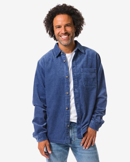 HEMA Herenovershirt Stef Corduroy Middenblauw (middenblauw)
