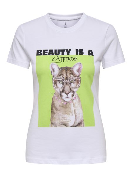 Only Onlvibe Life S/s Glasses Top Box Jrs T-shirt Korte Mouw Bright White Cattitude