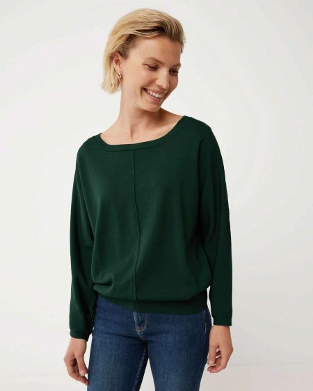 Batsleeve basic knit pullover Dark Green