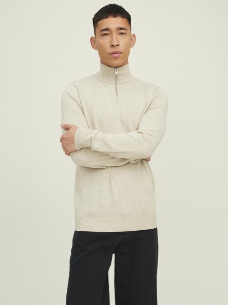 Jack & Jones Jjeemil Knit Half Zip Noos Trui Oatmeal Melange