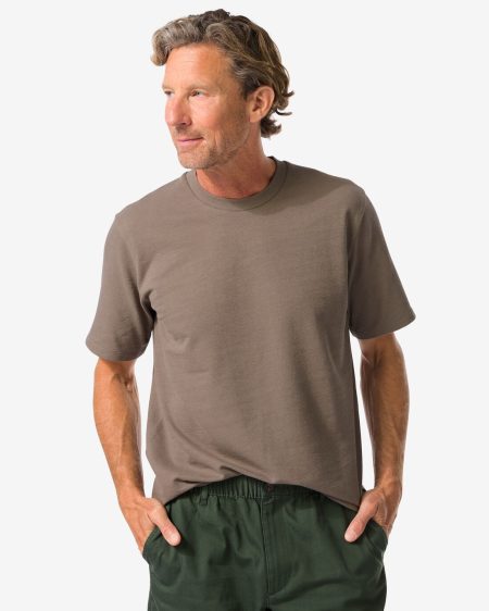 HEMA Heren T-shirt Relaxed Fit Textuur Taupe (taupe)