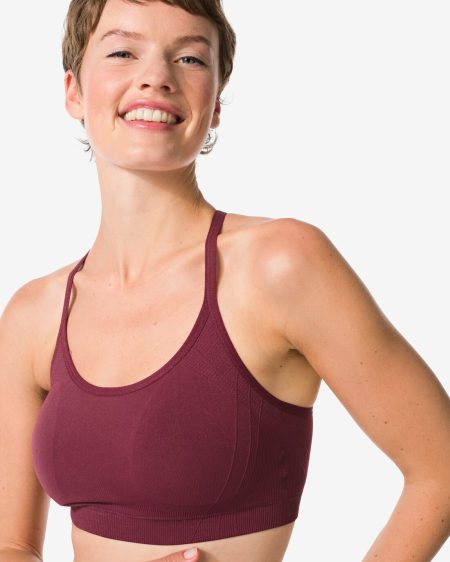 HEMA HEMA Voorgevormde Sporttop Light Support Zonder Beugel Naadloos Donkerrood (donkerrood)