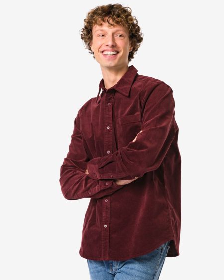 HEMA HEMA Herenoverhemd Corduroy Bordeauxrood (bordeauxrood)