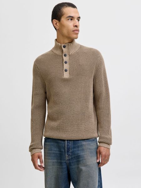 Jack & Jones Jjethan Knit High Neck Trui Crockery Twist W. Canteen. Button