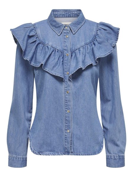 Only Onlindigo Ls Frill Dnm Shirt Qyt Noos Blouse Medium Blue Denim