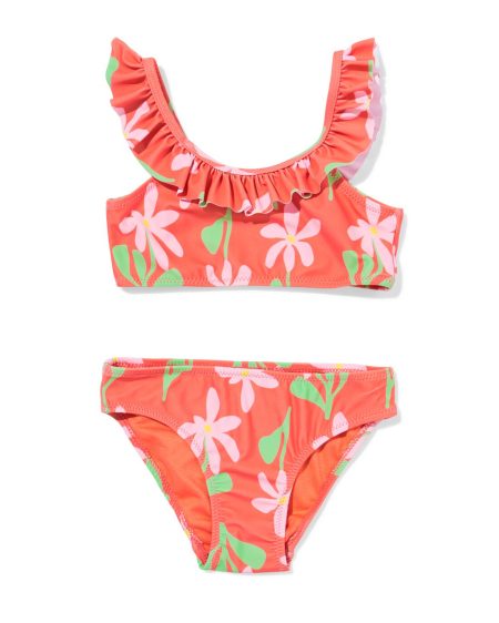 051 Kinderbikini Bloemen Koraal (koraal)