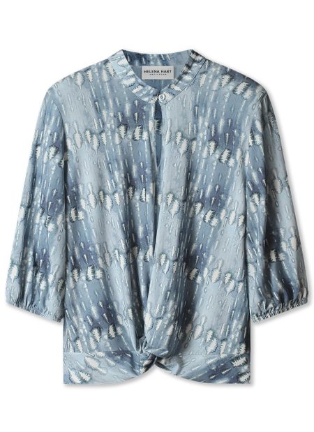 Helena Hart 7651wax - Top Knot Print Wax T-shirt Lange Mouw Blauw