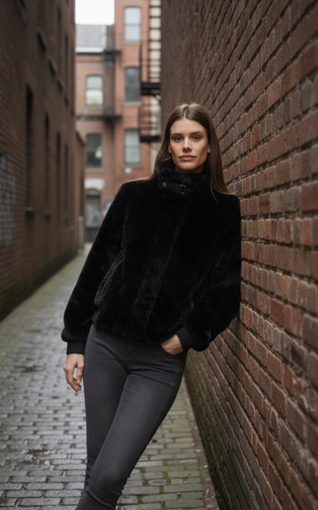 Rino & Pelle Ambra.7002511 Short Fake Fur Jacket Jackets 9900 Black