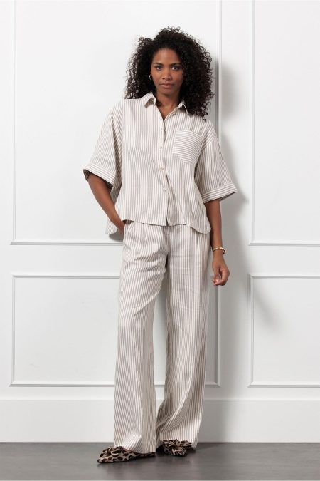 Studio Anneloes Jobke Stripe Trousers 12812 Broek 2211 Latte/off White