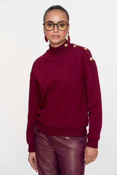 Geisha Sweater With Buttons At Shoulder 52600-41 Sweater 480 Burgundy