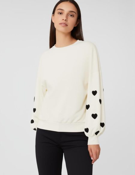 Only Onlmacy L/s O-neck Box Cc Swt Sweater Cloud Dancer W. Black Hearts