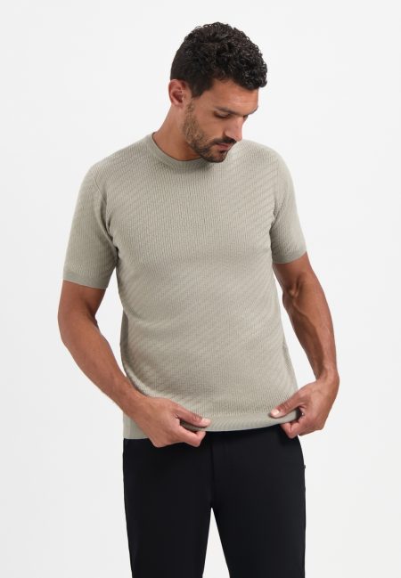 No- Excess Pullover Short Sleeve Crewneck Solid Jacquard 2924 Trui Korte Mouw 018 Clay