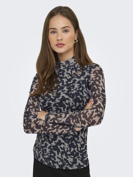 Only Onlerica Life Mesh L/s Top Jrs Noos T-shirt Lange Mouw Blue Graphite Rodeo Pumice