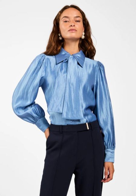 Aaiko Veronne Tie Shimm Ray 517 2 Blouse 164021 Office Blue