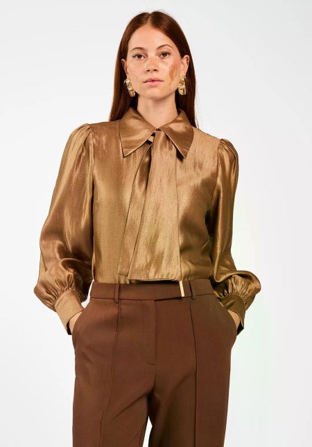 Aaiko Veronne Tie Shimm Ray 517 2 Blouse 181029 Bison Brown