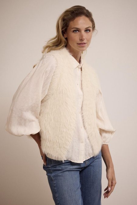 Tramontana Faux Fur Feather Vest C22-17-802 Vest 001100 Offwhite