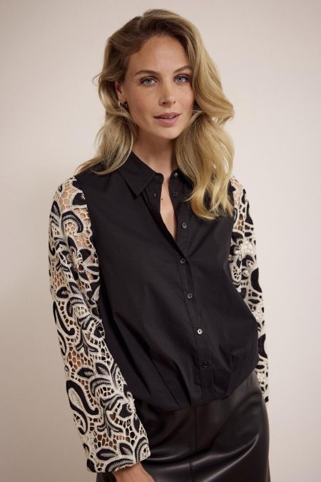 Tramontana Embroidered Sleeve Blouse C24-17-401 Blouse 009000 Black